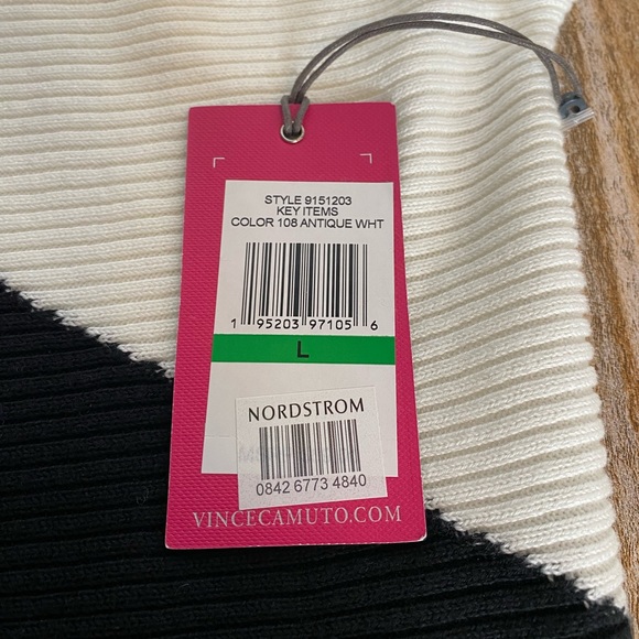 🆕 Vince Camuto Asymmetrical Color Block Cuffed Sleeve Crew Neck Sweater Size L - Picture 8 of 11